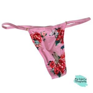 Floral Pink and Red Thong Panties Intimates by Knotty Size XL NWT